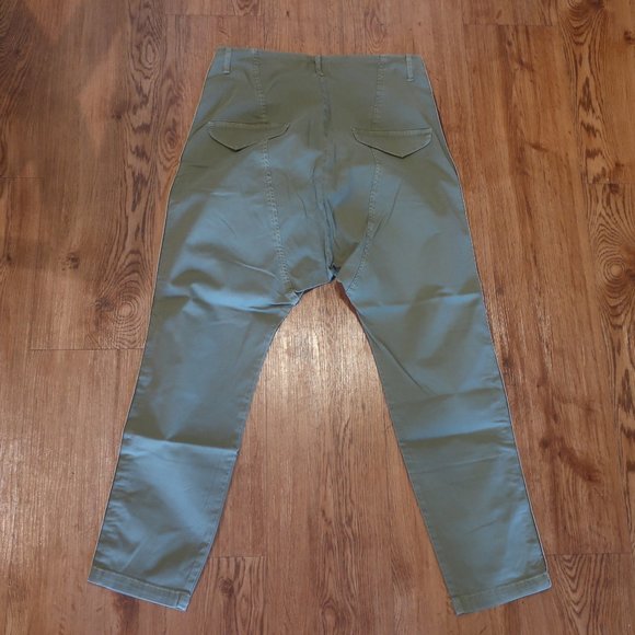 *Womens Nili Lotan Olive Green Tape Trim Drop Crotch Flat Front Paris Pants 2 - Picture 9 of 11